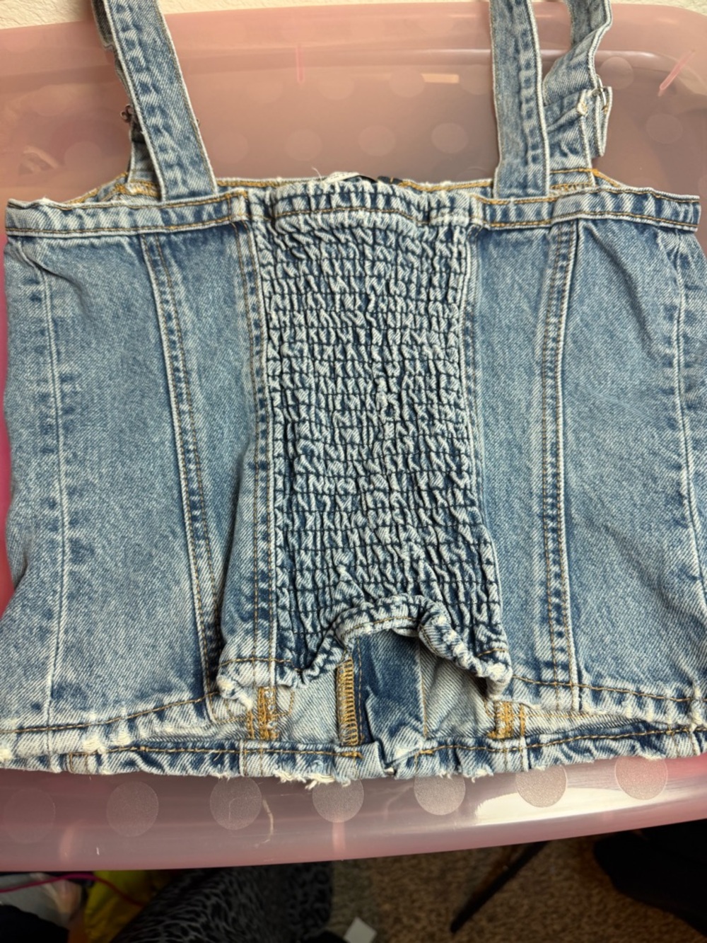 Zara Light Blue Washed Denim Top with Contrast Stitching - Picture 5 of 7